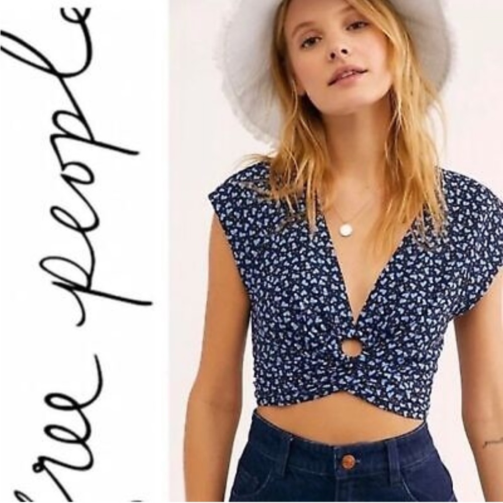 Free People Blue Heart Pattern Ring Top